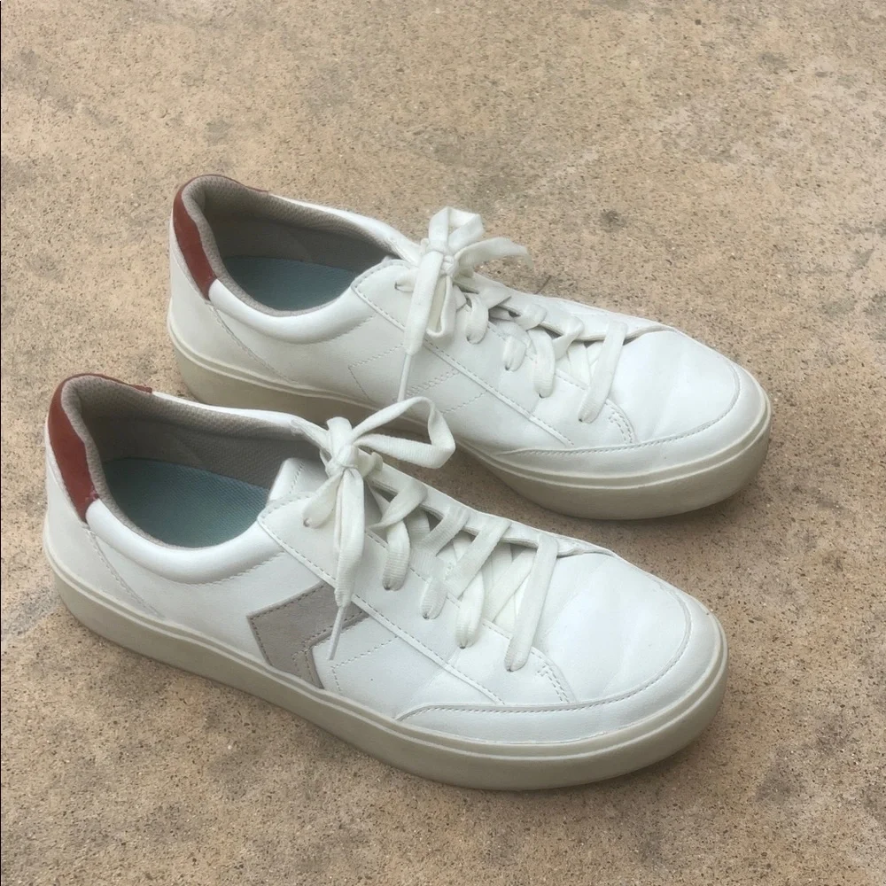 Dr. Scholl's Madison Casual White/Taupe Lace-up Sneakers Women's Size 9